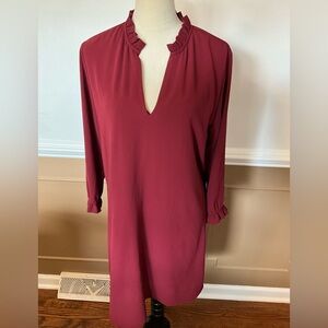 H&M Burgundy Ruffle-Trim Long Sleeve Dress